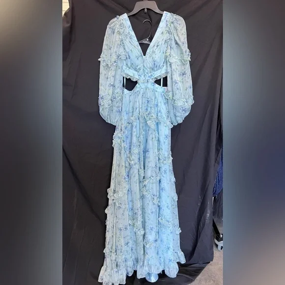 Mac Duggal 67949 NWT Chiffon Evening Dress with Floral and Ruffles - Picture 5 of 9